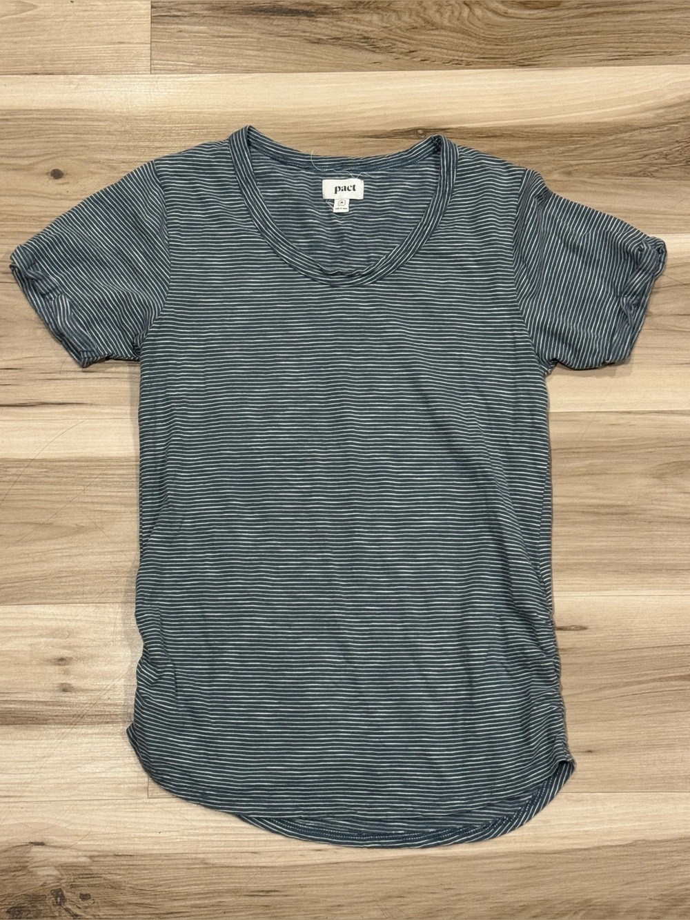 Pact Striped Blue White Tee Shirt Women’s Medium